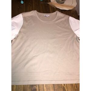 Athleta Tan Top with white short sleeves blouse Shirt women size XL